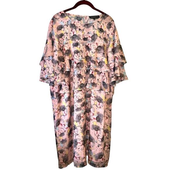 ELOQUII Layered Ruffle Crepe Pink Floral Print Short Sleeved Shift Dress Sz. 20 - Picture 1 of 16